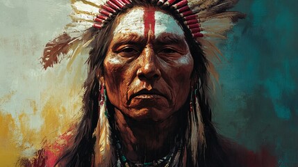 closeup portrait of a native American wearing a warbonnet