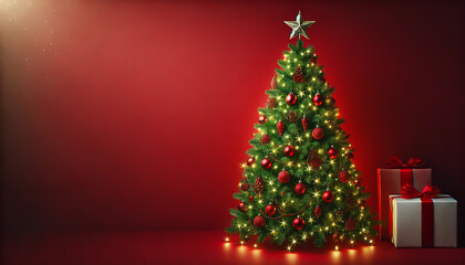 christmas tree on red background