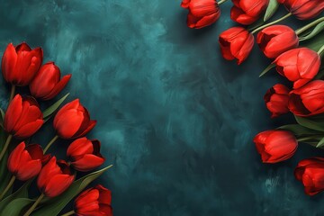 Card or sign displaying bright red tulips offering space for notes to honor the spring celebration of nowruz and distribute invitations or well wishes