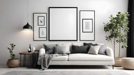 empty, black-and-white mockup composition made up of stock photos, wallpapers, posters, and frames
