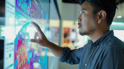 Collaborative brainstorming on a digital interface in a modern workspace during the afternoon hours