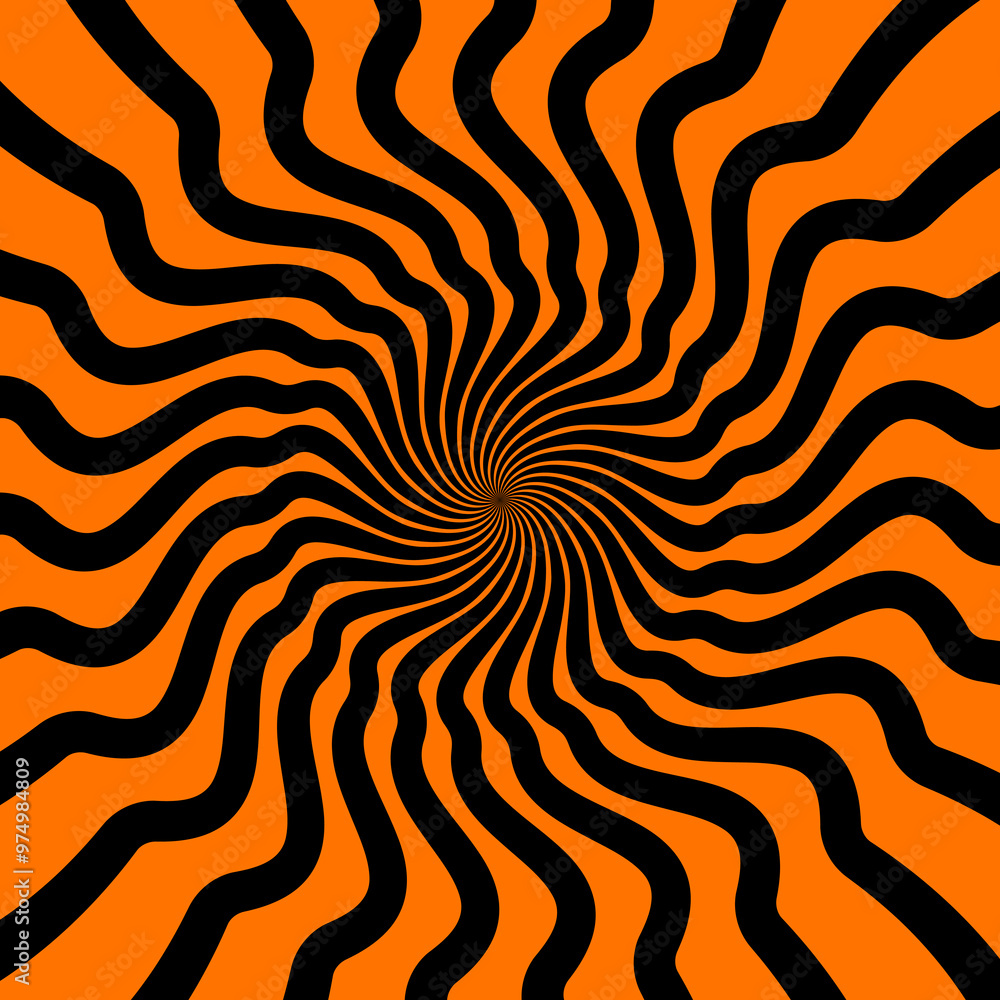 Poster halloween psychedelic hypnotic swirl spiral pattern with optical illusion hypnosis, vector effect. h