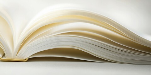 Minimalist abstract background featuring a close-up of an open book with softly curved pages, perfect for literature, reading, and study themes, elegant and simple.