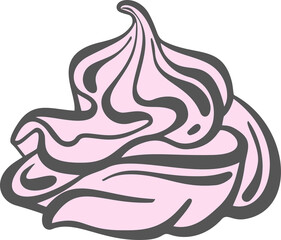 Meringue icon. Whipped cream for cake and pie desserts. Pastry illustration. Swirl desert, mousse foam.