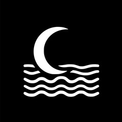 Sea and crescent moon line icon. linear style sign for mobile concept sign, symbol, vector, art