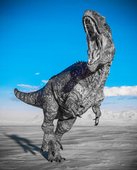 giganotosaurus is hunting down on sunset desert © DM7