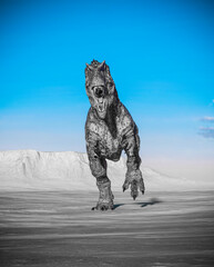 giganotosaurus is running on sunset desert front view © DM7