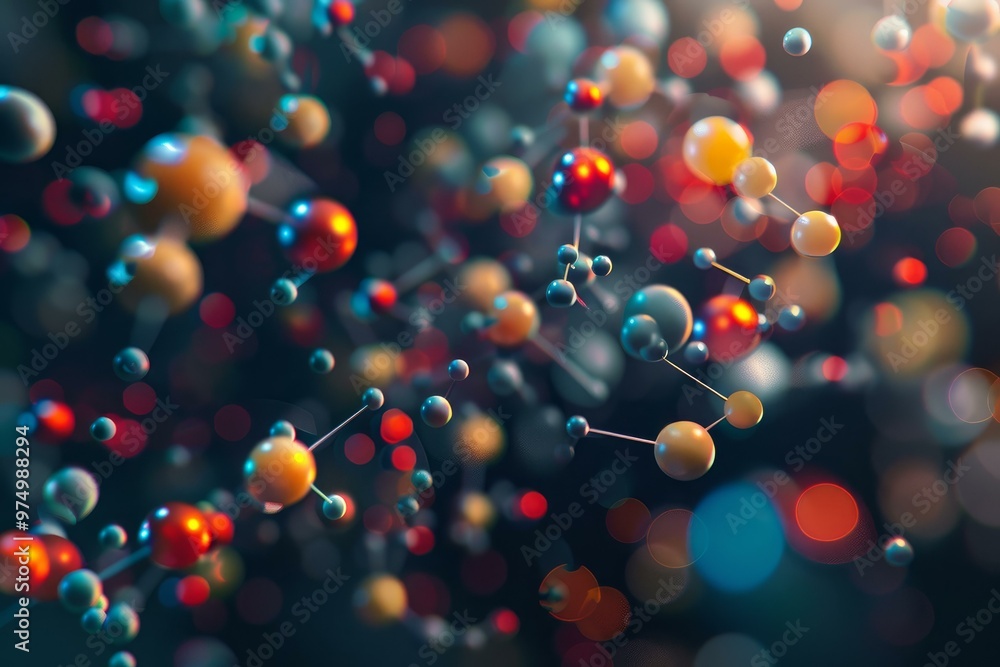 Poster 3d rendering of an abstract network of connected spheres floating in digital space
