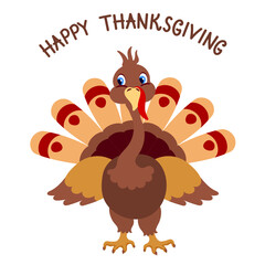 Thanksgiving day card with turkey for greeting postcard with inscription.