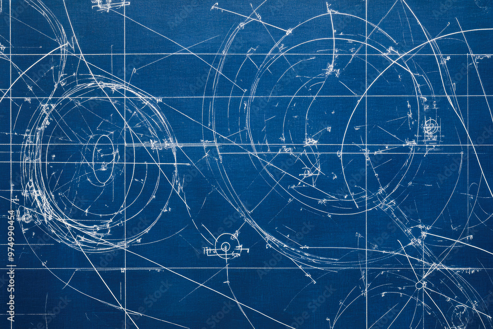 Poster an intricate circular technical blueprint featuring detailed measurements and annotations, ideal for