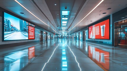 Fototapeta premium Clean and minimal empty floor featuring a prominent billboard in the foreground, waiting for promotional content
