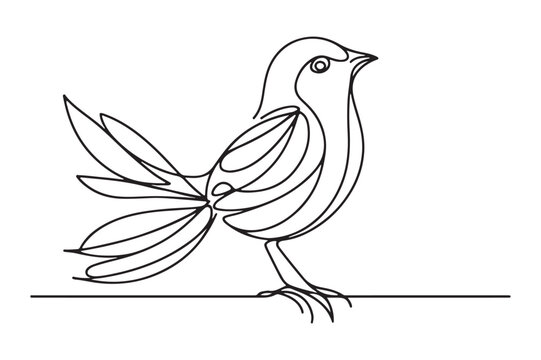 recommend clip art: One line continuous bird. Sitting bird line art outline vector illustration.Animal bird flying continuous outline.