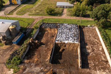 Aerial View of Farmyard with Tires and Compost