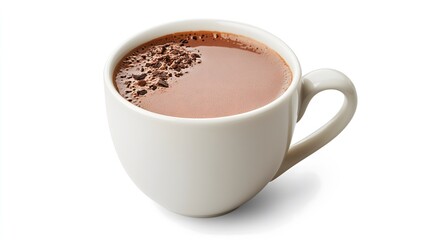 Mug of natural hot chocolate drink with cocoa powder isolated on white background.
Hot chocolate in a cup. Cappuccino coffee with milk. AI generation.
