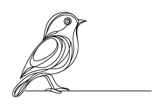 recommend clip art: One line continuous bird. Sitting bird line art outline vector illustration.Animal bird flying continuous outline.