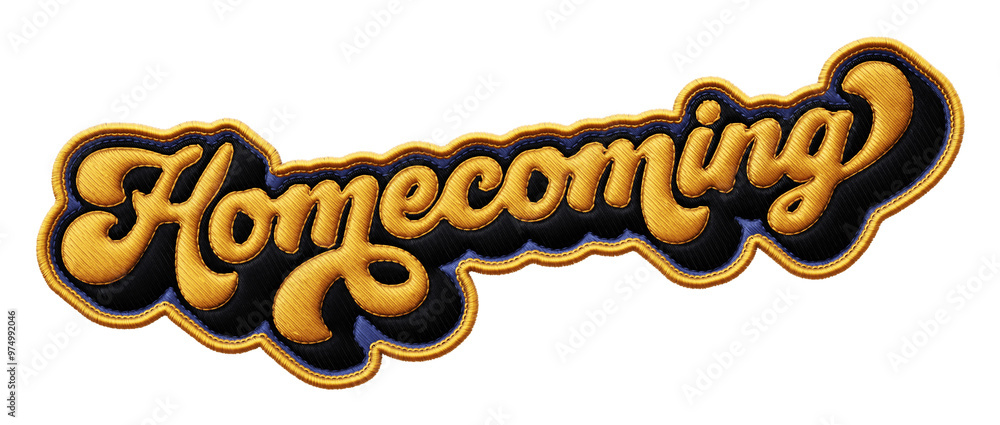 Fototapete word ‘homecoming’ written in retro script font with puff embroidery patch effect isolated on transpa