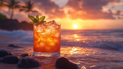 Mai Tai at a sunset luau on a Hawaiian beach