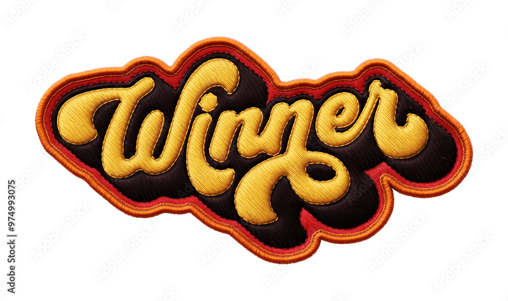 Poster word ‘winner’ written in retro script font with puff embroidery patch effect isolated on transparent