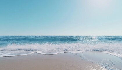Scenic Coastal Seascape with Tranquil Turquoise Waves under Clear Blue Sky