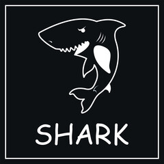 Naklejka premium White logo of a dangerous shark. Vector on black background