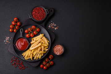 Fast food french fries with salt and spices