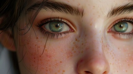 Close-up Portrait of a Woman with Green Eyes and Freckles