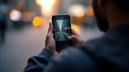 Over the shoulder shot of a person holding phone