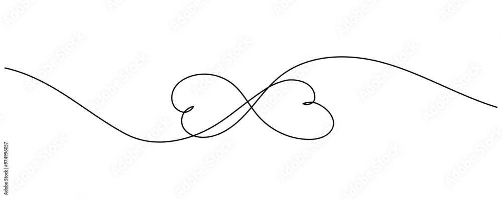 Poster one continuous line drawing of infinity love sign, forever love symbol. editable stroke hearts in li