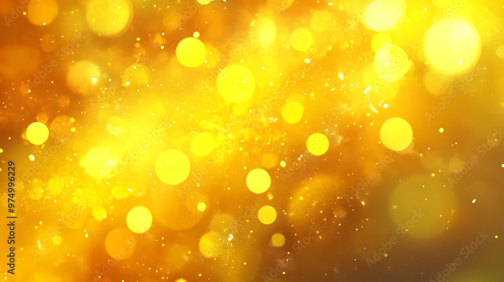 Poster Abstract golden bokeh background with bright light and sparkling particles