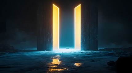 A futuristic corridor with intersecting lights