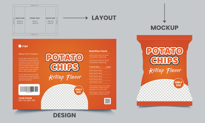 Potato chips package design, realistic vector design, chips design, chips packaging, packaging, chips, vector illustration 