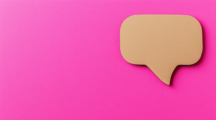 Photo of a speech bubble cut out from light brown cardstock, placed on a pink background. Craft speech bubble design.