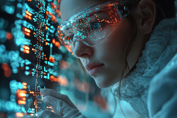 A research team using blockchain to secure and share scientific data. Concept of data security and transparency in research.