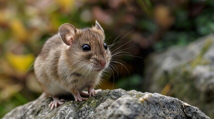 Close-up of a Cute Mouse on a Rock in Nature