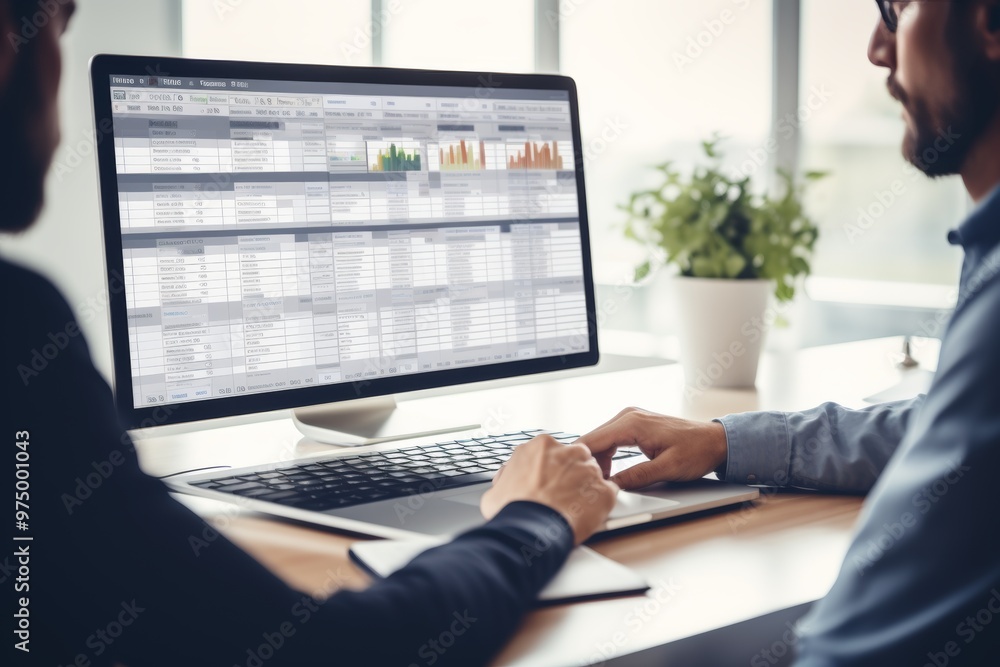 Poster a project manager is focused on a laptop, updating tasks and milestones while utilizing a gantt char
