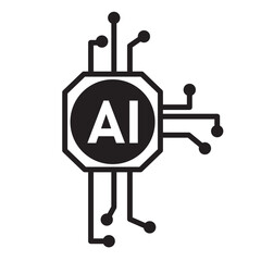 Artificial intelligence AI processor chip vector icon symbol. AI system icon illustration vector
