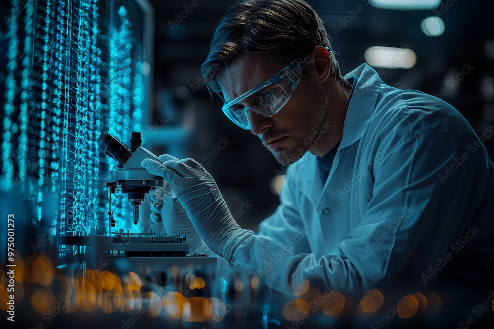 Aufkleber a lab technician operating a gene-editing machine with precision tools. concept of genetic modificat