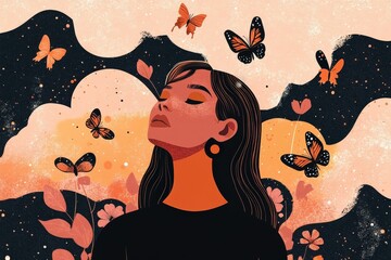 isolated autumn set with girl, tree and clothes - vector illustration, eps    . Beautiful simple AI generated image