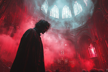 Obraz premium A depiction of Death as a conductor, guiding souls in a final, eerie dance. Concept of the afterlife and destiny.