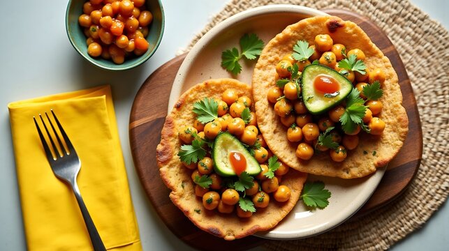 Trinidadian doubles with chickpea filling and avocado
