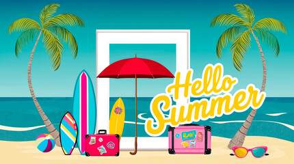 Obraz premium Beautiful summer background, frame, design illustration