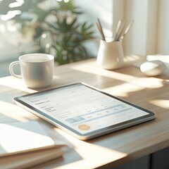 Obraz premium Modern Workspace with Tablet and Coffee
