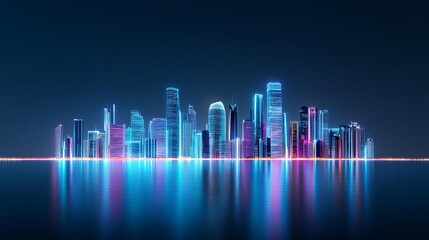 Digital Abu Dhabi skyline, hologram skyscraper projection, futuristic UAE