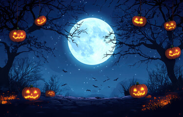 Fototapeta premium Spooky night background for Halloween banner.
