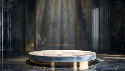 Fototapeta premium Elegant marble pedestal in a dimly lit, luxurious setting, perfect for premium product showcases