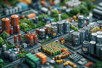 A series of images showing the stages of a product's lifecycle, from production to consumption and recycling. Concept of sustainability and resource management.