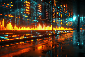 A sequence of financial charts depicting the rise and fall of market trends over time, illustrating economic cycles. Concept of economics and analysis.