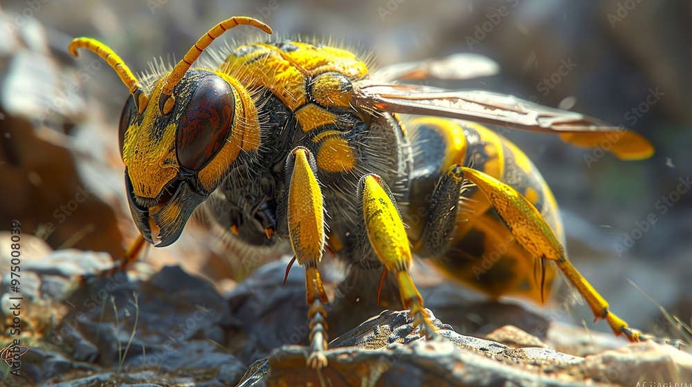 Wall mural Close-Up Macro Photography of a Yellow and Black Bee