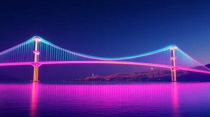 Fototapeta premium Hologram Bosphorus Bridge, digital glow, neon Istanbul, futuristic Turkey