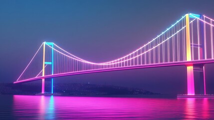 Hologram Bosphorus Bridge, digital glow, neon Istanbul, futuristic Turkey